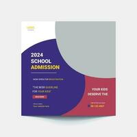 School education admission social media post or back to school web banner template or square flyer poster, School admission social media post. vector