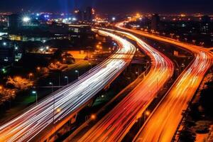 traffic city lights at night, AI Generated photo