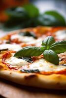 delicious pizza with basil , photo