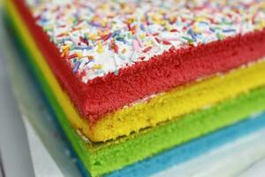 Colourful layer cake with sprinkles  at weekly street market photo