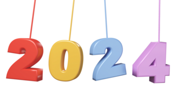 nuevo año 2024 ilustrado en números aislado en antecedentes. alegre Navidad y contento nuevo año ilustración para tarjeta Copiar diseño carteles y infografía. png