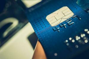 Blue Chip Credit Card on a Desk Close Up photo