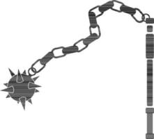 Black and whitte flail medieval weapon. vector