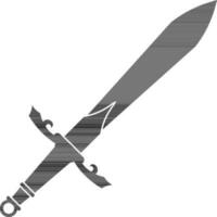 Flat style sword in black and white color. vector