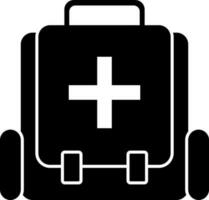 black and white medical bag in flat style. vector