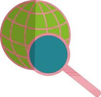 Color with half shadow of magnifier earth icon for job search. vector