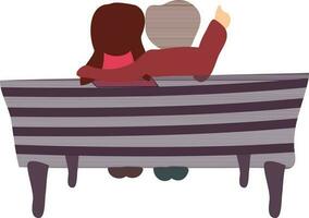 Cute couple sitting on a bench. vector