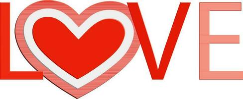 Creative Red Text Love with Heart. vector