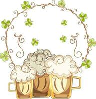 Illustration of beer mugs with shamrock leaves. vector