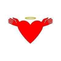 Heart with a halo. Red heart shape with angel wings. vector