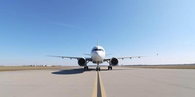 avión en un pista con cielo en el antecedentes ai generado foto