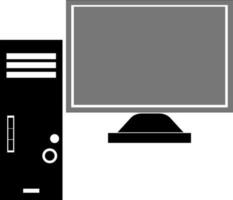 Illustration of black and white computer screen with cpu. vector