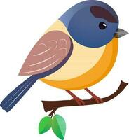 Bird Sitting On Branch In Flat Style. vector