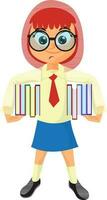 Cartoon character of girl in school uniform with books. vector