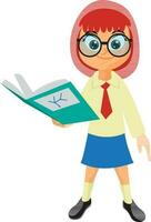dibujos animados personaje de niña en colegio uniforme con libro. vector