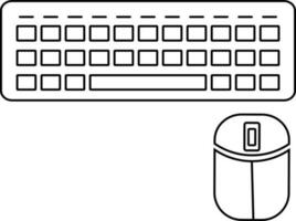 Keyboard with mouse in line art illustration. vector