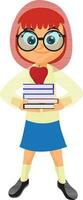 Cartoon character of girl in school uniform with books. vector