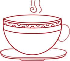 Red line art illustration of cup with saucer. vector