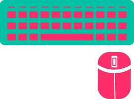 Keyboard with mouse in green and pink color. vector