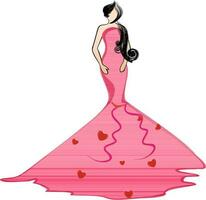 Young girl wearing beautiful pink dress. vector