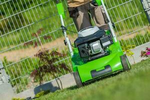 Mowing the Lawn with a Professional Grass Cutter photo