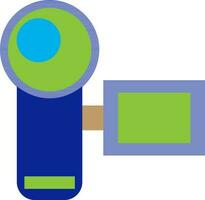 Manual video camera in blue and green color. vector