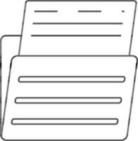 Black line art file folder with paper. vector
