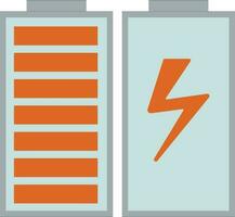 Battery charging in orange and blue color. vector