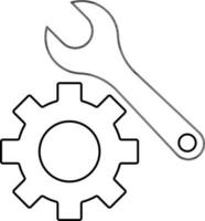 Line art setting and wrench on white background. vector