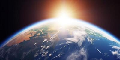 Earth in space with a sunshine on it photo