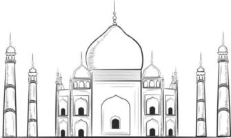 bosquejo de taj mahal en plano diseño. vector