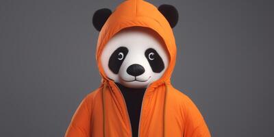 Panda with orange jacket and hoodie photo