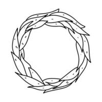 Floral wreath with leaves in hand drawn doodle style. Decorative elements for design. Isolated on white. vector