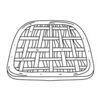 Pie decorated with stripes in hand drawn doodle style. Vector illustration isolated on white. Coloring page.