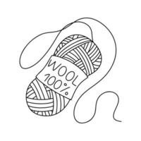 Wool for hand knitting in hand drawn doodle style. Vector illustration isolated on white. Coloring page.