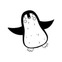 Cute penguin in hand drawn doodle style. Vector illustration isolated on white. Coloring page.