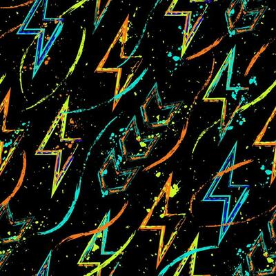 Virtual pattern with of ligthning, pointers, paint brush strokes. Splattered paint of neon fluorescent bright colors. Dynamic style for sports goods, prints, clothing, t shirt design, vinyl wrap.