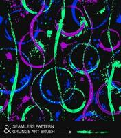 Pattern with circles, paint brush strokes, wavy lines, spattered paint of neon bright colors. Virtual abstract background. Grunge style for sports goods, prints, clothing, t shirt design, vinyl wrap. vector