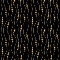 Seamless pattern with golden balls, beads on thin wavy vertical golden cord. Vector
