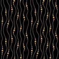 Seamless pattern with golden balls, beads on thin wavy vertical golden cord. Vector