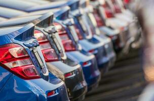 Car Dealership Stock Of Brand New Vehicles. photo