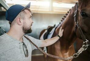Caucasian Horse Passionate and His Animal photo