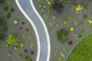 Newly Built Residential Backyard Garden Aerial View photo