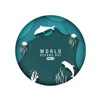 June 8 - World Oceans Day, Vector Illustration in paper cut style