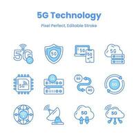Unleash creativity with our 5G network icons empower your visuals with sleek and modern icons that symbolize the power of high-speed connectivity. vector