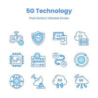 Unleash creativity with our 5G network icons empower your visuals with sleek and modern icons that symbolize the power of high-speed connectivity. vector