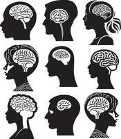 Human head profile with brain symbol black icon vector illustration