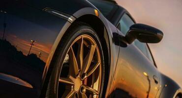 Scenic Sunset Reflection in Supercar Body photo