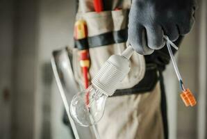 Electric Worker Preparing For a Light Point Installation photo