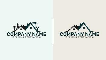 home renovation, roofing and repair logo with handyman tools and house roof, real estate and property vector